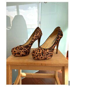 Brian Atwood Leopard-Print Pony Hair Platform Heels – Size 39.5